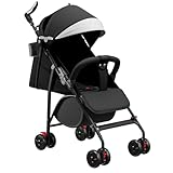 Kompakter Buggy, mit Liegeposition, ab Geburt bis 4 Jahre (bis zu 25 kg), sitzend oder liegend, verstellbarer Griff, Kinderwagen mit 4 Rädern mit Baumwollmatte + Moskitonetz – 47 x 72 x 97 cm