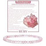 RUBY Perlenarmband Damen Echtes Naturstein Armband Hochwertiges 4mm Edelstein Armband aus facettierte, Rosenquarz Armband - Inklusive Geschenkbox