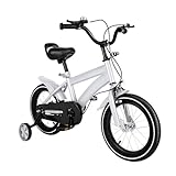 KAUITOPU 14 Zoll Fahrrad, Jungen Mädchen Kinderfahrrad für ab 3-6 Jahre, Ausbildungsfahrzeuge mit Stützräder Höhe Einstellen Kinder Fahrrad (Weiß)