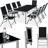 tectake® Aluminium Sitzgruppe 8+1, Gartenmöbel Set mit Stuhl und Tisch, klappbare Gartenstühle, Gartentisch mit Sicherheitsglas, wetterfeste Terrassenmöbel, für Garten Terrasse Balkon - Silber