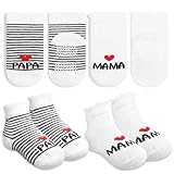 PROPOG Baby Socken 0-6 monate, Babysocken Socken Baumwolle Baby Stoppersocken Baby Antirutschsocken Babyschuhe Süße Neugeborenen Geschenk für Jungen Mädchen (2 Paar - Ich liebe Mama & Papa)