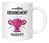 TassenTicker - ‘’Monatliches Abonnement pausiert’’ - Geschenk zur Verkündung der Schwangerschaft - Geschenkidee - lustig - werdende Mütter - Mama - Mädchen - Junge - Kaffeetasse (Weiss)
