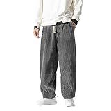 Seidarise Herren Cordhose, gerade, weite Beine, Stretch, elastische Taille, Kordelzug, lockere Passform, GRAU, X-Groß