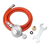 TABODD Set aus Propangasschlauch 150 cm und Gasdruckregler 30 mbar, Druckminderer Gas 1/4 Linksgewinde, Gasschlauch und Druckregler inkl. Gasanschluss aus Messing