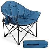 HIGH POINT SPORTS Campingstuhl Moonchair XXL Faltbar Campingsessel Klappbar Rund bis 150 kg Campingstühle Tragbar Klappstuhl mit Getränkehalter für Indoor Outdoor Camping Garten(Tiefblau)