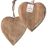 Marzoon 2X Holz Anhänger Herz je 10 x 9,5 cm - Massiv Holzherzen zum Hängen - Holz-Deko für Fenster - Vintage Deko für Geschenke - Mini-Deko - Mitbringsel