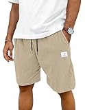 TARAINYA Corduroy Kurze Hosen Herren Baumwolle Kordelzug Shorts Herren Sommer Stretch Freizeitshorts mit Taschen Hellkhaki XL