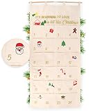 Homgaty Adventskalender Wandteppich zum Befüllen aus Stoff, XXL Wandkalender (58 x 133 cm) mit 24 Fächern zum Basteln für Weihnachten - Wiederverwendbar Adventskalender Stoffbeutel für Kinder