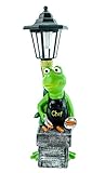 Kremers Schatzkiste XXL Frosch Grillmeister LED Solarlaterne 42x14cm Gartenfigur mit Chef-Schürze Solarbetriebene Dekoleuchte Wetterfest Automatischer Dämmerungssensor Gartendeko für Terrasse Balkon