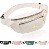 Bauchtasche für Damen Herren, Stylisch Verstellbarer Gürteltasche Lässige Hüfttasche mit 3 Reißverschlusstaschen für Radfahren Joggen Wandern Camping Outdoor Sport (Beige)