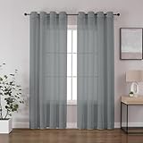 CUCRAF Leinen Voile Vorhänge mit Ösen Lichtfilterung Gardine für Schlafzimmer Wohnzimmer, Grau Blau, H160 x B140cm 2er Set