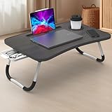 Kidsgigglz Laptoptisch, Laptop Tisch mit Tablethalter, Schublade, Getränkehalter, Betttisch Klappbar für Bett und Sofa, Couch, Boden, Betttablett, Bett Tisch Tragbar(60 x 40 x 28 cm, Schwarze)