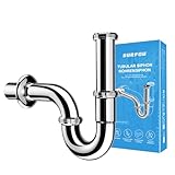 SURFOU Siphon Waschbecken Ablaufgarnitur G 1 1/4“, Abfluss Rohr Syphon Badezimmer Edelstahl Sifon Bad Set, Waschtisch Abflussrohr Röhrensiphon, Abflussgarnitur Waschbeckenabfluss Waschbeckenablauf