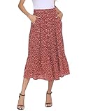 Parabler Damen Hohe Taille Röcke Retro Maxirock Polka Dot Rock Lang Herbst und Winter Elegant Faltenrock mit Tasche Rot-1 M