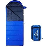 MOUNTREX® Schlafsack für Camping & Outdoor -5°C / 10°C - Deckenschlafsack (205 x 75cm) - 3 Jahreszeiten - Leicht & Warm (1.6 Kg) - Erwachsene, Damen und Herren – Koppelbar (RV - Rechts, Blau)