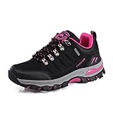 WOWEI Wanderstiefel Wanderschuhe wasserdichte Outdoor Sportlich Gleitsicher Bequem Leicht Bergstiefel Trekking Schuhe Damen Herren Wanderhalbschuhe, Schwarz Rosa Rot, 40 EU