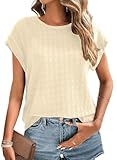 Chicrise Tshirt Damen Sommer Rundhals Casual Fledermausärmel Oberteile Locker Elegant Einfarbig Basic Kurzarm Top Beige Klein 34-36