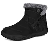 Barfußschuhe Winter Jungen Mädchen Schneestiefel Wasserdichte Winterstiefel Warm Gefütterte Stiefel,Schwarz A,EU37