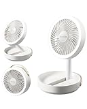 Gaiatop Faltbare Tischventilator Tragbarer Ventilator, 6000mAh Akku Ventilator mit Nachtlicht, 17CM USB Ventilator Klein Leise für Schlafzimmer Büro Zuhause, Sommer Camping Reise Gadgets, Weiß