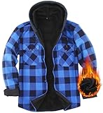 Boyzn Hemdjacke Herren mit Kapuze Flanellhemd Kariertes Jacke Warm Gefüttert Fleecejacke Freizeithemd Hoodie Herren Winterjacke mit Taschen Outdoor Sweatjacke Blue-Q1-S