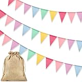 Alintor 3 Stück Wimpelkette Outdoor Wetterfest, Geburtstagsdeko, Girlande Geburtstag für Party Outdoor, Festival, Luftschlangen, Regenbogen Deko, Spielturm, Spielhaus, Matschküche Zubehör