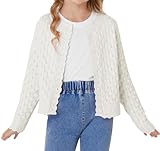 GRACE KARIN Elegantes Strickjacken Für Mädchen Lange Ärmel Rundhals Lässiges Knitted Cardigan Elfenbeinweiß M