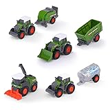 Dickie Toys Fendt Micro Team Traktor Spielzeug ab 3 Jahre (9 cm) - Landmaschinen-Set mit Anhänger, Original Lizenz, Zufällige Auswahl aus 7 Modellen, Bewegliche Teile & Kupplung - 203732001