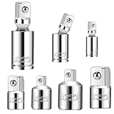 ROSYLEVE 7 Stück Stecknuss Adapter und Universal Joint Set 6.3 mm 10 mm 12.5 mm Ratchet Adapter Set zwischen 1/2,3/8 1/4 steckschlüsseln für Ratschen für Steckschlüsseln Nuss Knarren