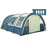 CampFeuer Zelt Multi für 4 Personen | Blau/Sand | Tunnelzelt mit riesigem Vorraum, 5000 mm Wassersäule | Campingzelt mit Bodenplane und versetzbarer Vorderwand | Gruppenzelt, Familienzelt