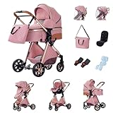GLOKID Kinderwagen 3 in 1, Kombikinderwagen reisesysteme mit tragbar Wickeltasche Moskitonetz Regenschutz Fußsack, Zusammenklappen, Liegeposition Hohe Landschaft (LV9 Pink)
