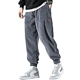 Baitang Haremshose für Herren, Streetwear, warme Cordhose, Outdoor-Komfort, lockere Jogger, Sporthose, Graue Herren-Hose,XL