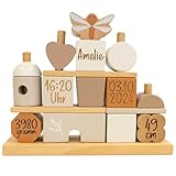 Steckspiel Stapelspiel Haus Traumhaus - - mit Name und Geburtsdaten - Personalisierbar - Geschenk zur Geburt - Geschenk zur Taufe - Holzspielzeug - Individuelles Holzspielzeug - Nougat