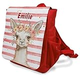 Unikatolo Kindergartenrucksack in rot mit Name personalisiert, Rucksack Mädchen Kindergarten Kita bedruckt, Kita-Tasche Geschenk erster Geburtstag Kleinkind Kinderrucksack (Alpaka-rot)