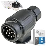 valonic Premium Anhänger Stecker - 13 polig, schwarz - inkl. Verkabelungs-Schablone - 13 poliger Anhängerstecker