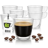 idea-station Espressotassen Set 6 Stück - 80 ml - italienisches Espresso Tassen Set - linierte Espresso Gläser - perfekte Espressotasse für Doppio, Ristretto, Lungo