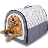 2-in-1-Hundehütte, große Haustierhöhle, beruhigende Hundehütte, Anti-Angstzustände, weiches, warmes Kissen, abnehmbar, waschbar, Katzen-Iglu-Bett, rutschfest (Dunkelgrau, S-35 x 27 x 25 cm)