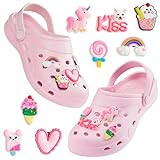 CityComfort Clogs Kinder, Gartenschuhe Sommerschuhe Mädchen mit Anhängern (Rosa, 36 EU)