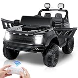 Elektroauto für Kinder, 2 Sitzer Elektroauto mit 2,4 Ghz Fernbedienung,LED-Licht,Musiksystem, USB, 12V Elektrofahrzeuge für Kinder ab 3 Jahre (Schwarz - Doppelsitz)