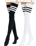 Kayhoma Extra lange Baumwolle Streifen Oberschenkel Hohe Socken über dem Knie Hoch Plus Size Strümpfe, Schwarz-Weiß-Test, Einheitsgröße