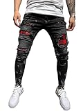 Osheoiso Herren Jeans Hose Slim Fit Denim Lange Destroyed Jeanshose für Männer Hip Hop Hose Coole Jungen Casual Stretch Freizeithose Schwarze Cargo Chino Hose A Schwarz XL