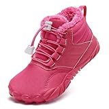 Mabove Barfußschuhe Kinder Winter Jungen Mädchen Barfussschuhe Winterschuhe Warm Gefüttert Winterstiefel Leicht rutschfest（Rose 32）