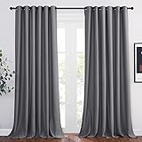 PONY DANCE Thermogardinen Hitzeschutz mit Ösen Extra Breite Gardinen Wohnzimmer 2er set H 245 x B 200 cm Verdunklungsvorhänge Wärmeisolierende Vorhänge Grau Blickdicht