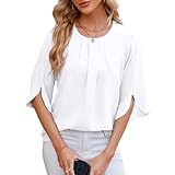 YUTILA Bluse Damen Elegant Tunika Chiffon Damenblusen Oberteil Einfarbig Frühling 3/4 Arm Oberteile Herbst Blusenshirt