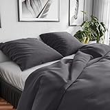 Wolkenfeld Bettwäsche 135x200 Baumwolle – Set mit Kissenbezug 80x80 – Atmungsaktiv, Hautfreundlich & Pflegeleicht – Ganzjahres-Bettwäsche mit Reißverschluss, Oeko-TEX – Grau Anthrazit
