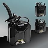 MONZANA® 3er-Set 5 L Kanister Stahl Sicherheitsbügel UN-Zulassung Benzinkanister Metall Diesel Kanister Behälter Stahl Kraftstoffkanister