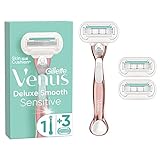 Gillette Venus Deluxe Smooth Sensitive Rosegold Rasierer Damen, Damenrasierer + 3 Rasierklingen mit 5-fach Klingen, mit diamantharter Beschichtung