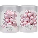 Mini Weihnachtskugeln Geschenkanhänger | Mini-Kugeln & Herzen aus Glas | Dekokugeln Weihnachten 33tlg Set (Lovely Magnolia | rosa)