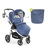 Hauck Kombi Kinderwagen mit Beindecke Saturn R / All Terrain / bis 25 kg / Wendbar / Höhenverstellbar / Kompakt Faltbar / Getränke Halter / Kompatibel mit separater Babywanne & Babyschale / Denim Blau