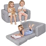 Generisch 2 in 1 Kindersofa Ausklappbar, Extra Breite Kindersessel ab 1 Jahr für Kinderzimmer, Kindercouch mit Abnehmbarem Cover, Weich Kinder Sofa für Mädchen und Jungen, Grau