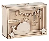 Rayher DIY Geldgeschenk Verpackung 'Baby' zur Geburt, 3D Geschenkbox aus Holz zum Gestalten, 15-teilig, 11,5x8,5x5cm, Natur, Box 1Set, FSC Mix Credit, 62924505